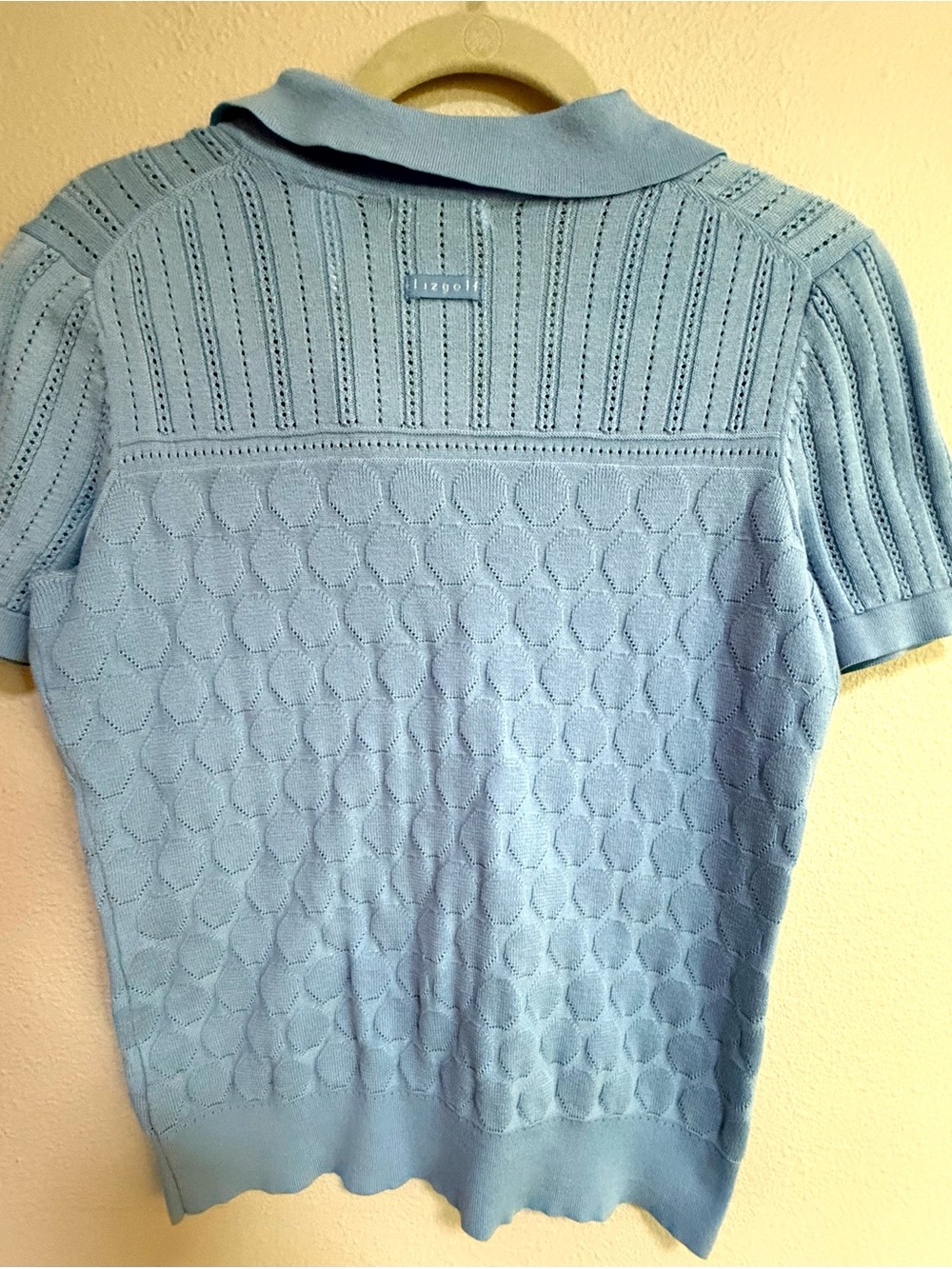 Lizgolf,Liz Claiborne Knit Pale Blue Short-Sleeve Knit Polo Sz S,94% Cotton - Picture 7 of 9
